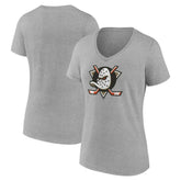 Anaheim Ducks Women's Primary Logo V-Neck T-Shirt – Gray On Sale