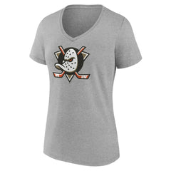 Anaheim Ducks Women's Primary Logo V-Neck T-Shirt – Gray On Sale