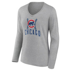 Chicago Cubs Women's Fastball Long Sleeve V-Neck T-Shirt | MLB New