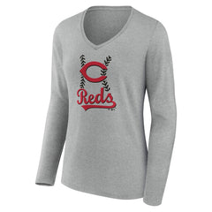 Cincinnati Reds Women's Fastball Long Sleeve V-Neck T-Shirt | MLB Outlet