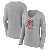 Philadelphia Phillies Women's Fastball Long Sleeve V-Neck T-Shirt | MLB New