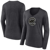 Chicago Cubs Women's Monochrome Long Sleeve V-Neck T-Shirt | MLB US