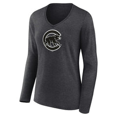 Chicago Cubs Women's Monochrome Long Sleeve V-Neck T-Shirt | MLB US