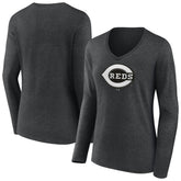 Cincinnati Reds Women's Monochrome Long Sleeve V-Neck T-Shirt | MLB New