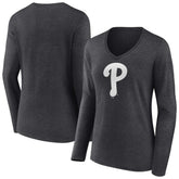 Philadelphia Phillies Women's Monochrome Long Sleeve V-Neck T-Shirt | MLB Shop