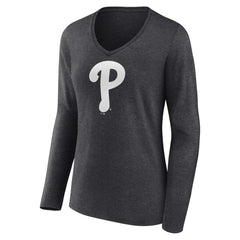 Philadelphia Phillies Women's Monochrome Long Sleeve V-Neck T-Shirt | MLB Shop