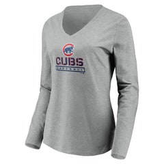 Chicago Cubs Women's Evanston Stencil Long Sleeve V-Neck T-Shirt | MLB Online