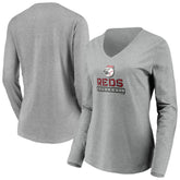 Cincinnati Reds Women's Evanston Stencil Long Sleeve V-Neck T-Shirt | MLB US