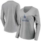 Los Angeles Dodgers Women's Evanston Stencil Long Sleeve V-Neck T-Shirt | MLB Online