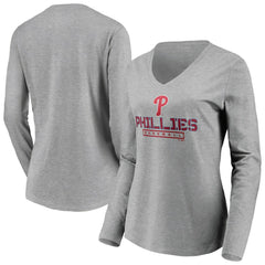 Philadelphia Phillies Women's Evanston Stencil Long Sleeve V-Neck T-Shirt | MLB New