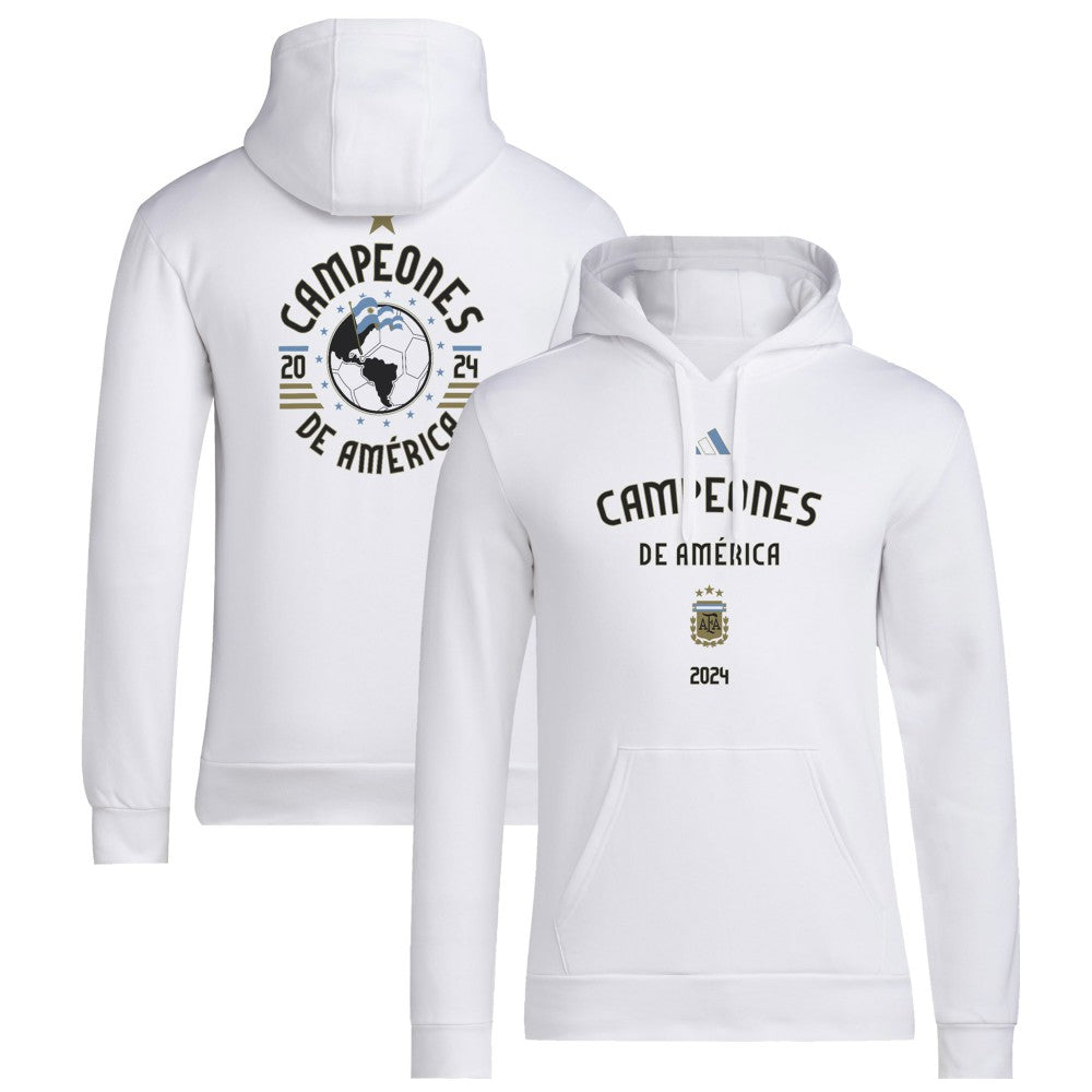Argentina National Team 2024 Copa America Champions Pullover Hoodie White - Adidas