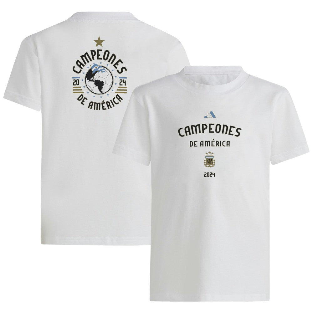 Argentina National Team Youth 2024 Copa America Champions T-Shirt White - Adidas