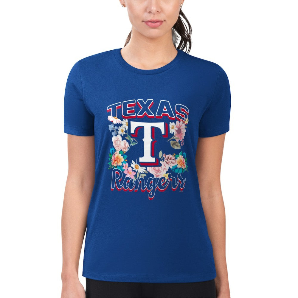 Texas Rangers G-III 4Her by Carl Banks Women's Super-Slim Fit Lightweight Flowers Graphic T-Shirt | MLB Discount