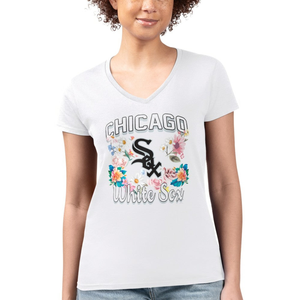 Chicago White Sox G-III 4Her by Carl Banks Women's Super-Slim Fit Lightweight Flowers Graphic V-Neck T-Shirt | MLB Sale