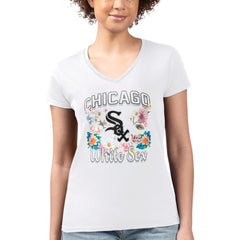 Chicago White Sox G-III 4Her by Carl Banks Women's Super-Slim Fit Lightweight Flowers Graphic V-Neck T-Shirt | MLB Sale