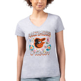 Baltimore Orioles G-III 4Her by Carl Banks Women's Super-Slim Fit Lightweight Flowers Graphic V-Neck T-Shirt | MLB Discount
