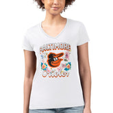 Baltimore Orioles G-III 4Her by Carl Banks Women's Super-Slim Fit Lightweight Flowers Graphic V-Neck T-Shirt | MLB Shop