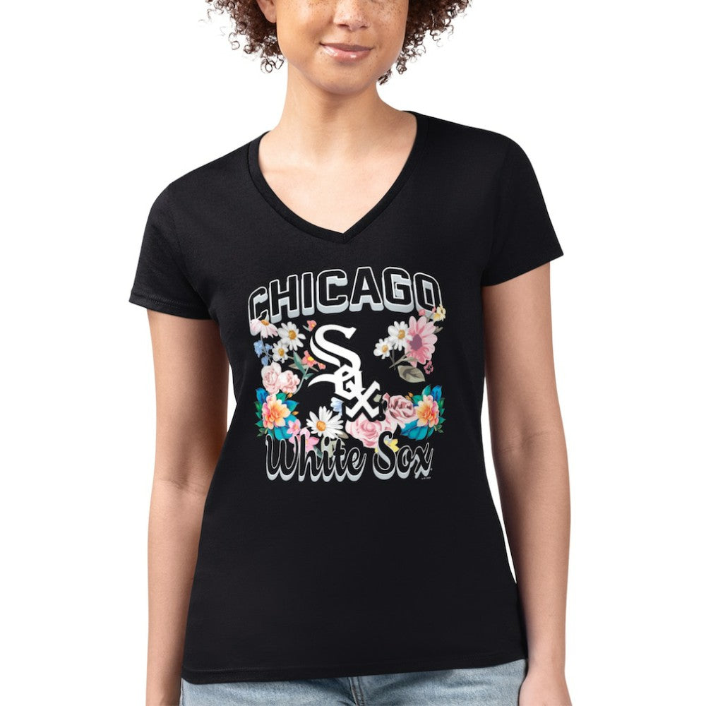 Chicago White Sox G-III 4Her by Carl Banks Women's Super-Slim Fit Lightweight Flowers Graphic V-Neck T-Shirt | MLB US