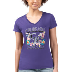 Colorado Rockies G-III 4Her by Carl Banks Women's Super-Slim Fit Lightweight Flowers Graphic V-Neck T-Shirt | MLB Discount