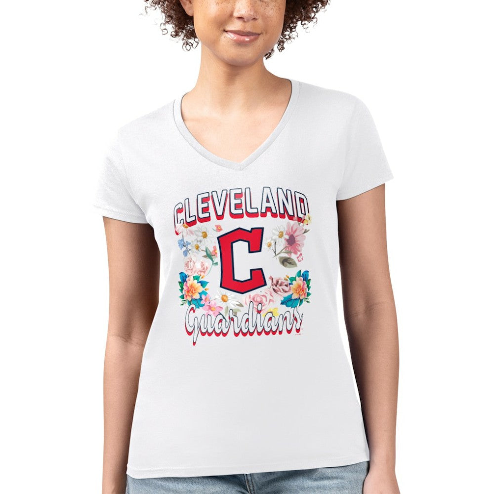 Cleveland Guardians G-III 4Her by Carl Banks Women's Super-Slim Fit Lightweight Flowers Graphic V-Neck T-Shirt | MLB Outlet