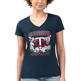 Minnesota Twins G-III 4Her by Carl Banks Women's Super-Slim Fit Lightweight Flowers Graphic V-Neck T-Shirt | MLB For sale