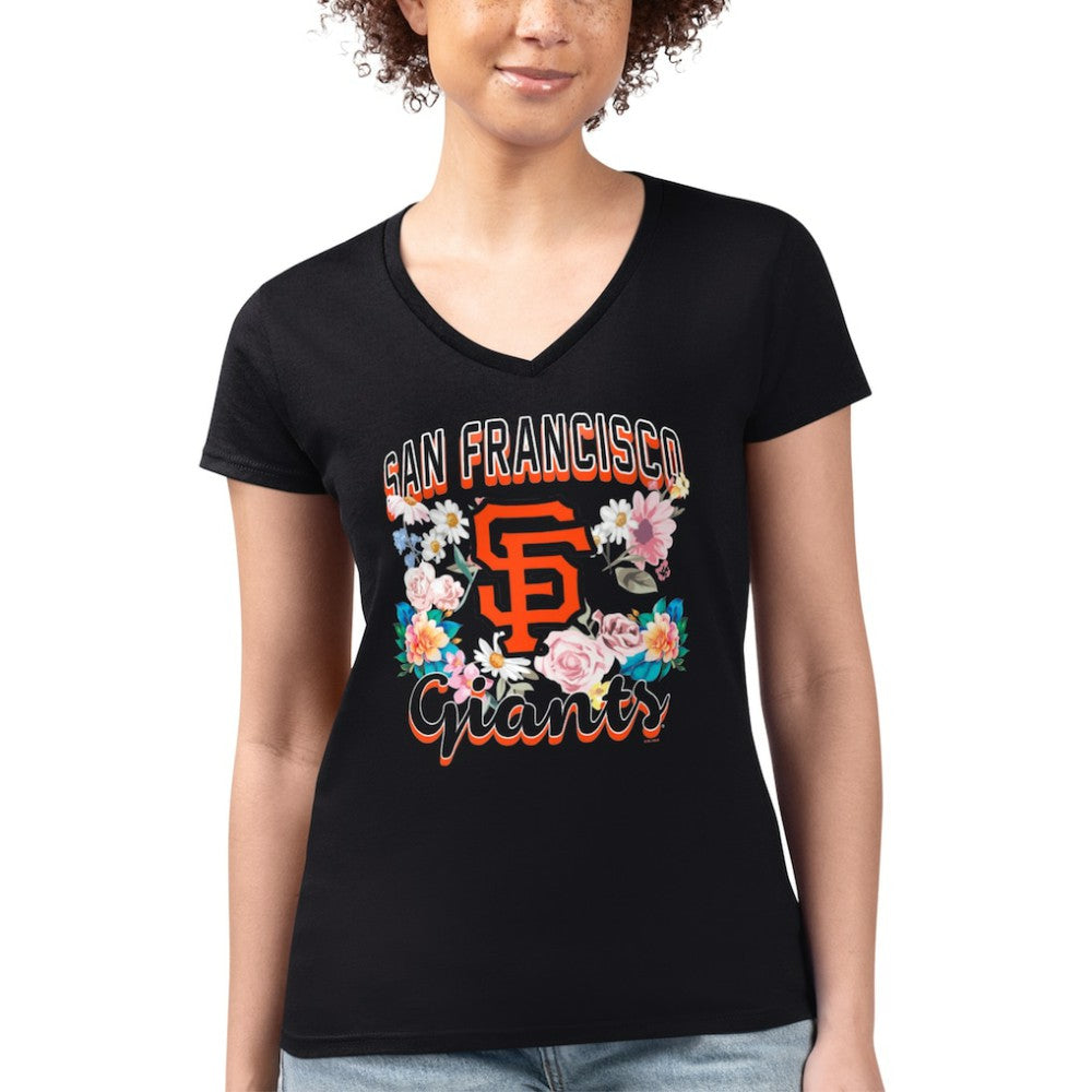 San Francisco Giants G-III 4Her by Carl Banks Women's Super-Slim Fit Lightweight Flowers Graphic V-Neck T-Shirt | MLB Discount