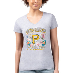 Pittsburgh Pirates G-III 4Her by Carl Banks Women's Super-Slim Fit Lightweight Flowers Graphic V-Neck T-Shirt | MLB Online