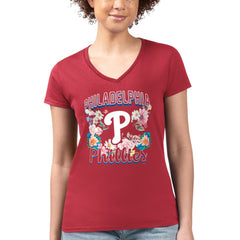 Philadelphia Phillies G-III 4Her by Carl Banks Women's Super-Slim Fit Lightweight Flowers Graphic V-Neck T-Shirt | MLB Discount