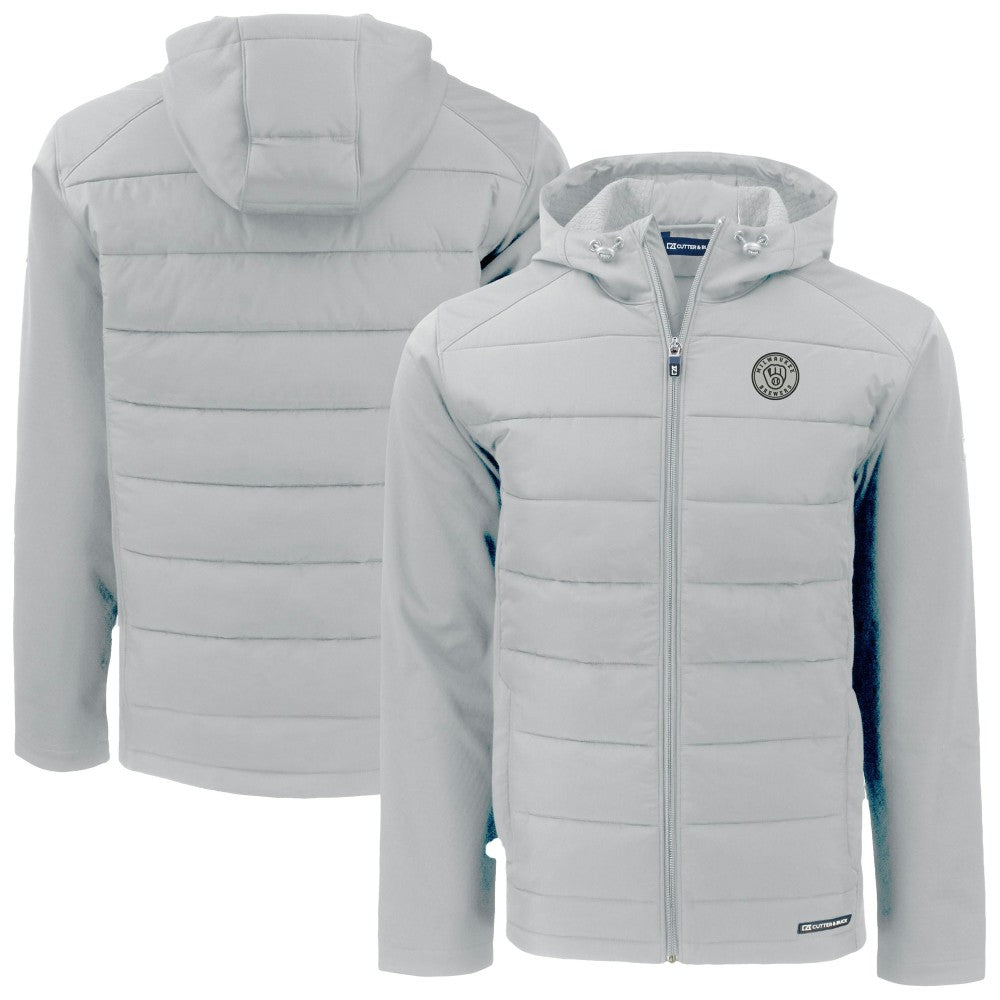 Milwaukee Brewers Cutter & Buck Evoke Hybrid Eco Softshell Recycled Full-Zip Hooded Jacket | MLB Outlet