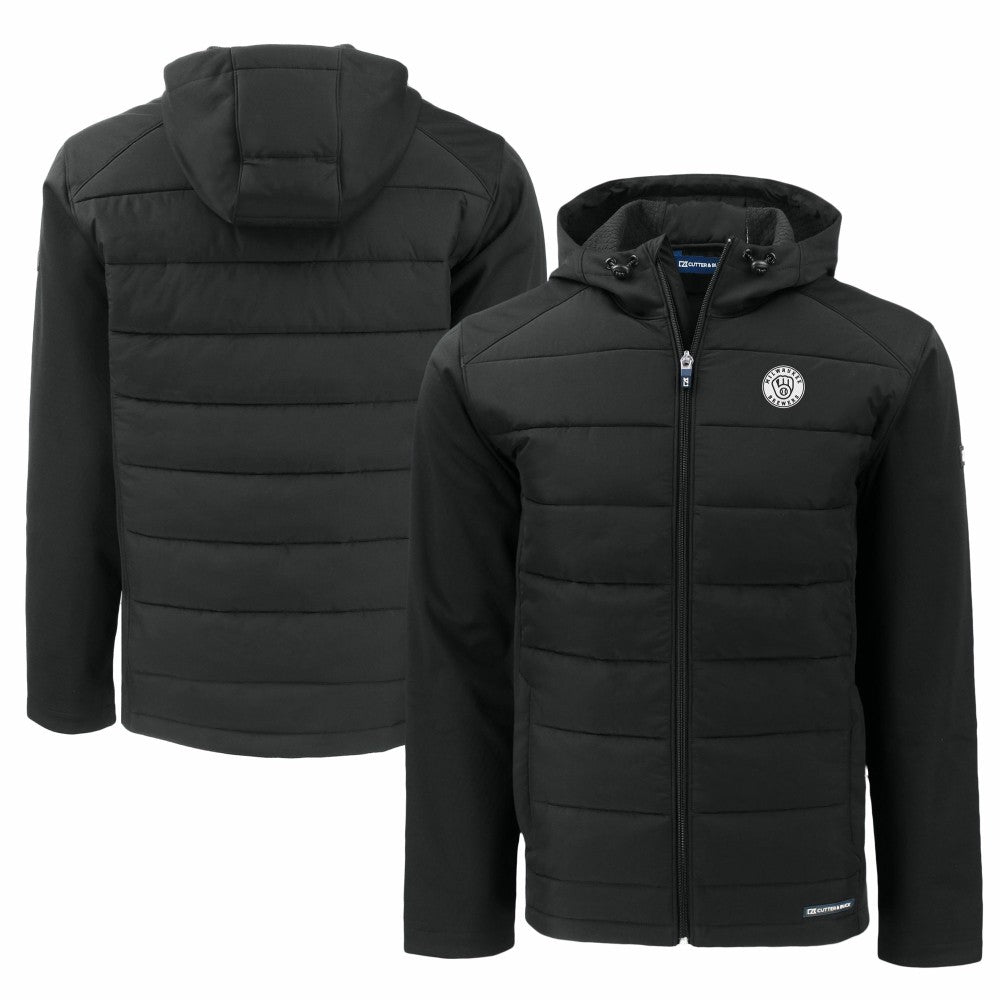 Milwaukee Brewers Cutter & Buck Big & Tall Evoke Hybrid Eco Softshell Recycled Full-Zip Hooded PrimaLoft Jacket | MLB Discount
