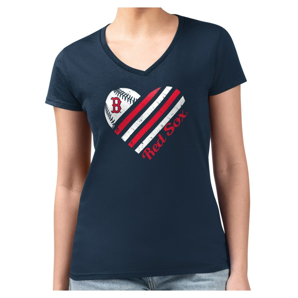 Boston Red Sox G-III 4Her by Carl Banks Women's Super-Slim Fit Lightweight Heart V-Neck T-Shirt | MLB For sale