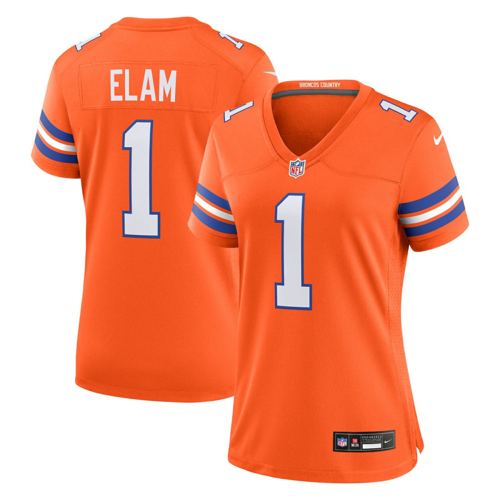 Denver Broncos Nike Jason Elam Women's Mile High Collection 1977 Throwback Retired Player Game Jersey