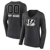 Cincinnati Bengals Women's Personalized Name & Number Monochrome V-neck T-Shirt