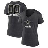 Dallas Cowboys Women's Personalized Name & Number Monochrome V-Neck Long Sleeve T-Shirt