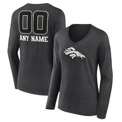 Denver Broncos Women's Personalized Name & Number Monochrome V-neck T-Shirt