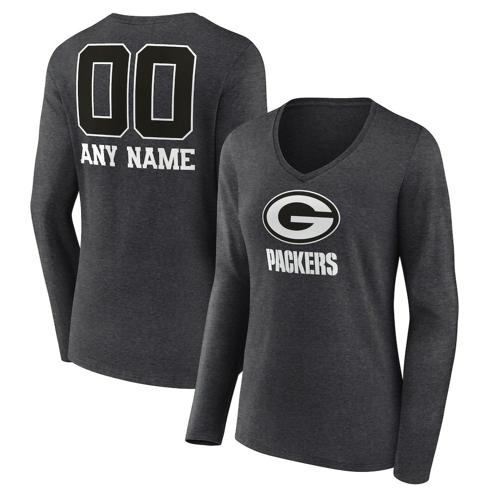 Green Bay Packers Women's Personalized Name & Number Monochrome V-neck T-Shirt