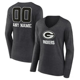 Green Bay Packers Women's Personalized Name & Number Monochrome V-neck T-Shirt