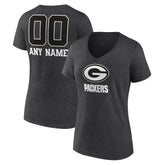 Green Bay Packers Women's Personalized Name & Number Monochrome V-Neck Long Sleeve T-Shirt