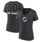 Miami Dolphins Women's Personalized Name & Number Monochrome V-Neck Long Sleeve T-Shirt