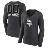 Minnesota Vikings Women's Personalized Name & Number Monochrome V-neck T-Shirt