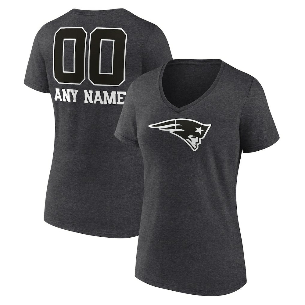 New England Patriots Women's Personalized Name & Number Monochrome V-Neck Long Sleeve T-Shirt