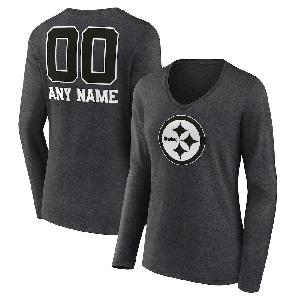 Pittsburgh Steelers Women's Personalized Name & Number Monochrome V-neck T-Shirt