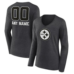 Pittsburgh Steelers Women's Personalized Name & Number Monochrome V-neck T-Shirt