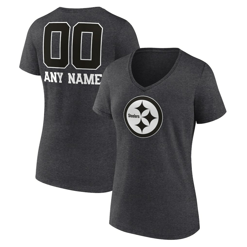 Pittsburgh Steelers Women's Personalized Name & Number Monochrome V-Neck Long Sleeve T-Shirt