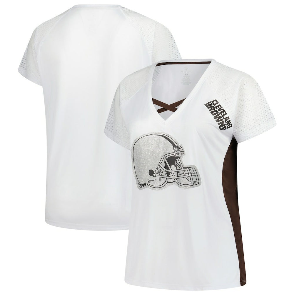Cleveland Browns Fanatics Women's Plus Size Glitter Lace-Up V- Neck T-Shirt