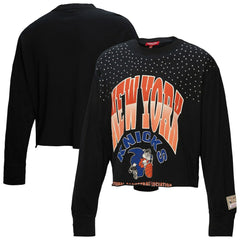New York Knicks Women's Hardwood Classics Studded Boxy Cropped Long Sleeve T-Shirt For Sale