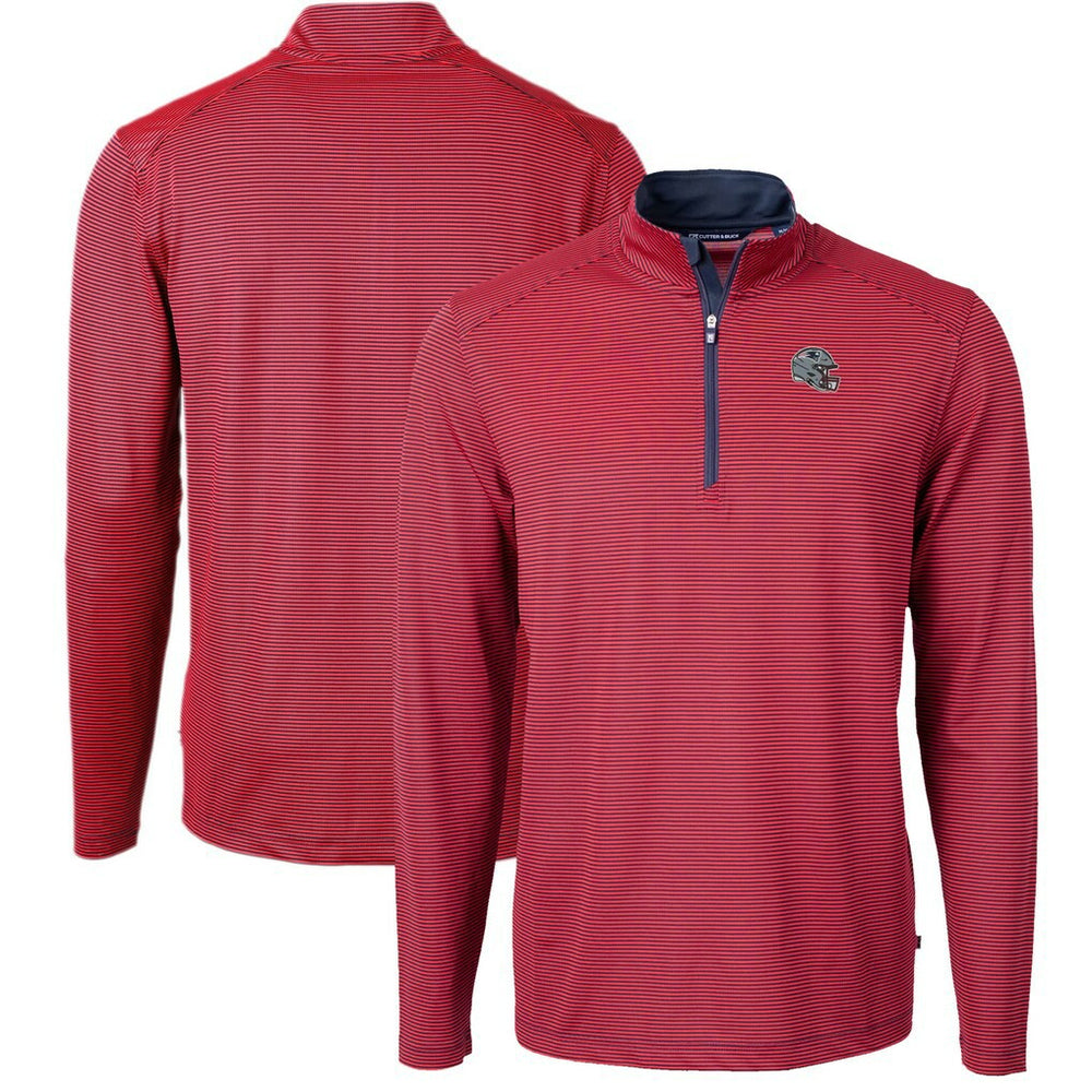 New England Patriots Cutter & Buck Big & Tall Virtue Eco Pique Micro Stripe Tri-Blend Quarter-Zip Jacket