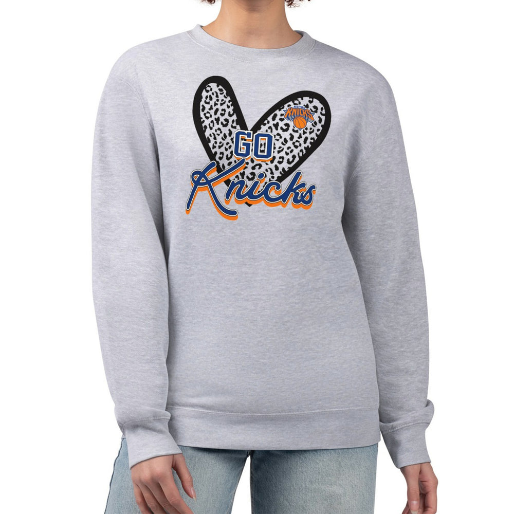 New York Knicks G-III 4Her by Carl Banks Women's Leopard Heart Fleece Pullover Sweatshirt Discount