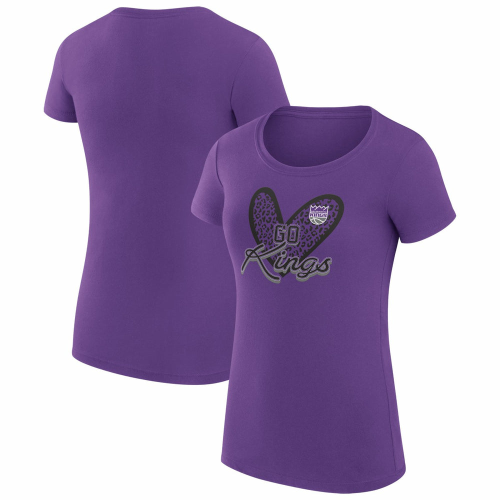Sacramento Kings G-III 4Her by Carl Banks Women's Super-Slim Fit Lightweight Leopard Heart T-Shirt New
