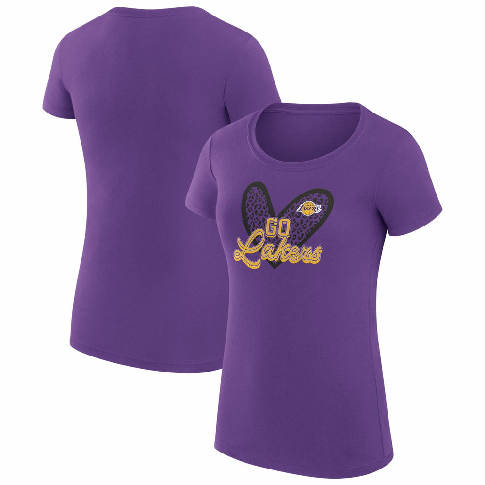 Los Angeles Lakers G-III 4Her by Carl Banks Women's Super-Slim Fit Lightweight Leopard Heart T-Shirt On Sale